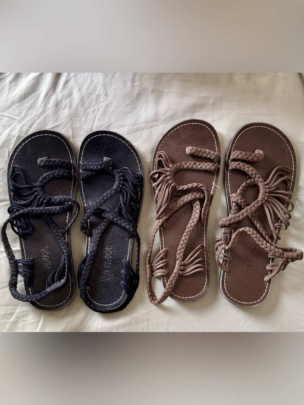 Plaka Palm Leaf Rope Sandals Lot of 2 Women’s Size 7 Black Brown